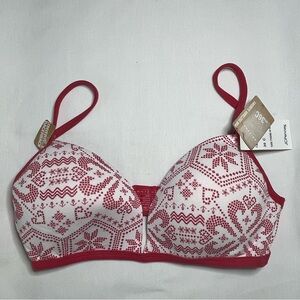NWT Arizona Jean Company Red & White Racerback Fair Isle Pattern Bra Size 36C